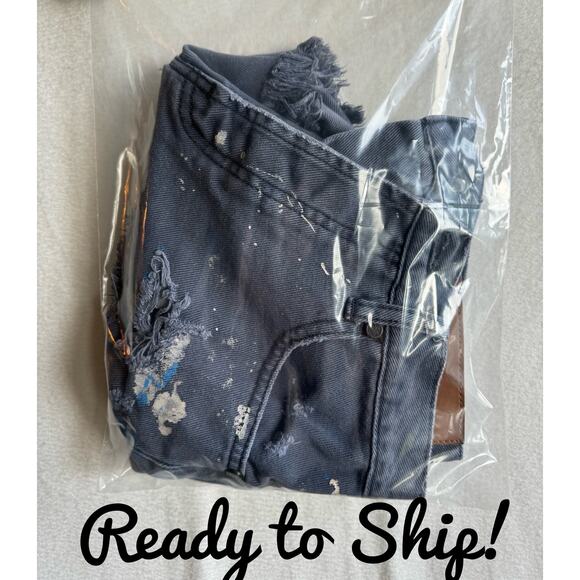 One x One Teaspoon Distressed Jean Shorts Trendy Short Shorts Button Fly - Picture 10 of 12